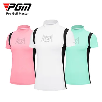 Женская футболка для гольфа PGM с коротким рукавом, летние дышащие спортивные стрейчевые футболки с имитацией шеи YF559