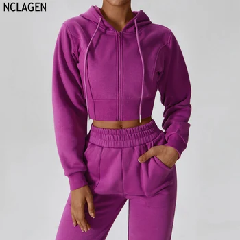 NCLAGEN Leisure Свободный свитер с длинным рукавом, пальто, Женский теплый спортивный топ на молнии с капюшоном для фитнеса, Дышащий тренажерный зал на открытом воздухе