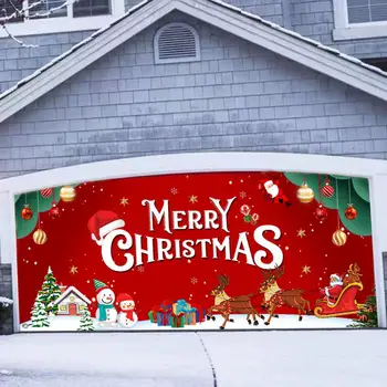 Гаражные ворота Санта-Клауса Рождественское Украшение Гаражных ворот Снеговик Санта-Клаус Лось Подарочная коробка Рождественский фон Праздничный
