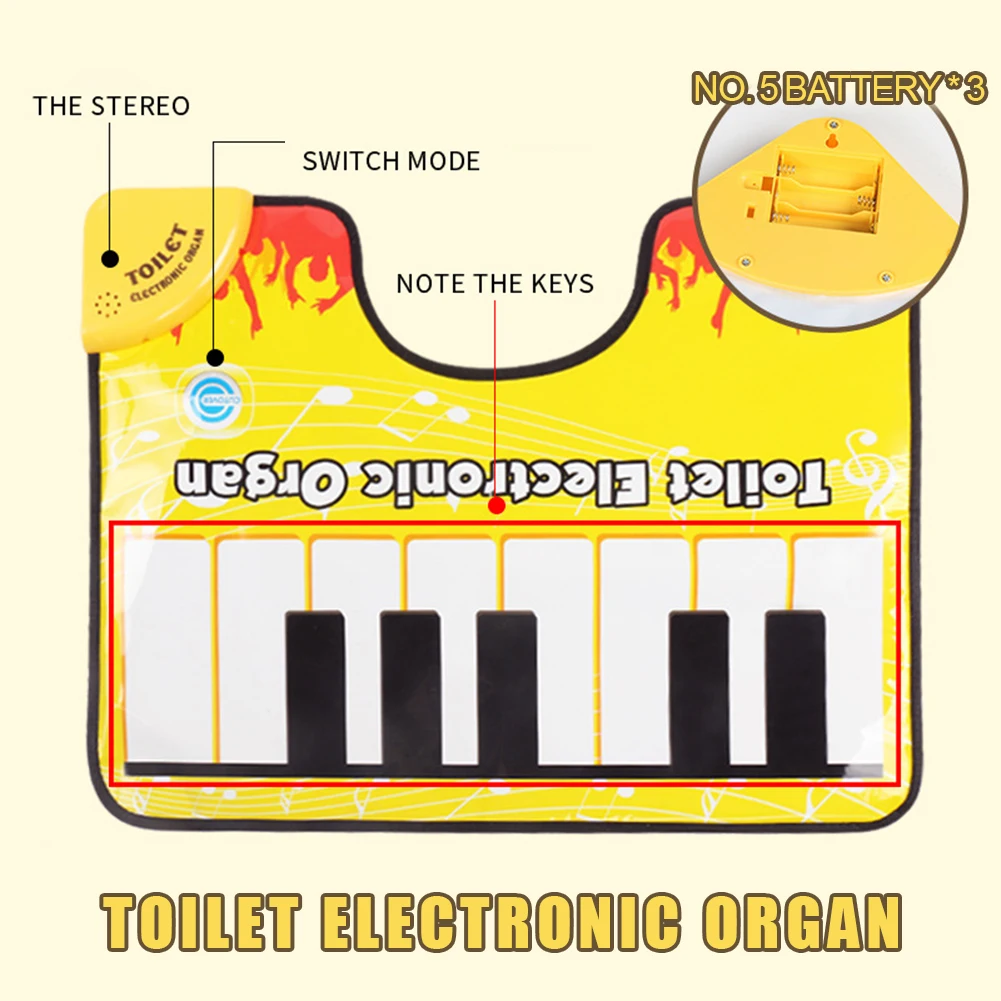 Коврик для туалетного пианино, Новинка, ковер со звуком пианино в ванной, музыкальная клавиатура с забавным носком, коврик для унитаза для ванной Изображение 3